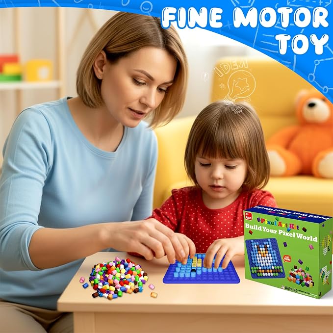 STEM Toys Pixel Art Kit for Kids, 500 Pcs 10 Colors Pixel Bricks Challenge Fine Motor Skills Game Educational Science Kits Learning Toys for Math Manipulatives Sensory Bin Sorting Counting Training