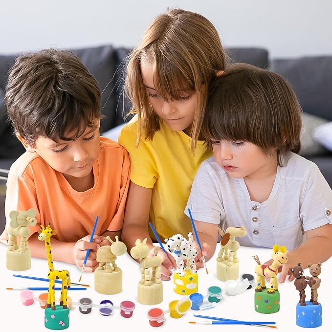 Arts and Crafts for Kids Ages 4-8 with Paints, Brushes, 8 Animals Figures | 8 Unfinished Wood Animal Figurines, DIY Kids Craft Kits for Painting Party Favors, Boys and Girls Gifts
