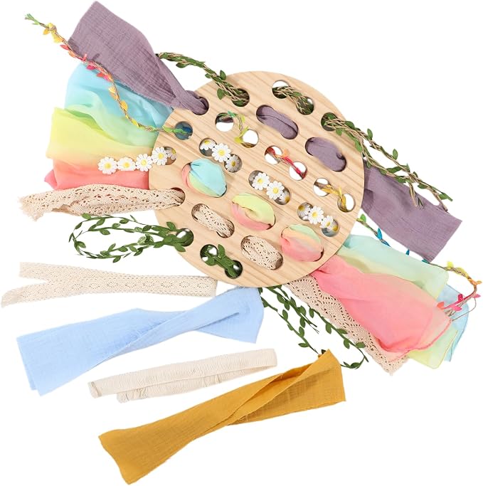COTTOVE Wooden Lacing Toys Open Ended Busy Board with Play Silks