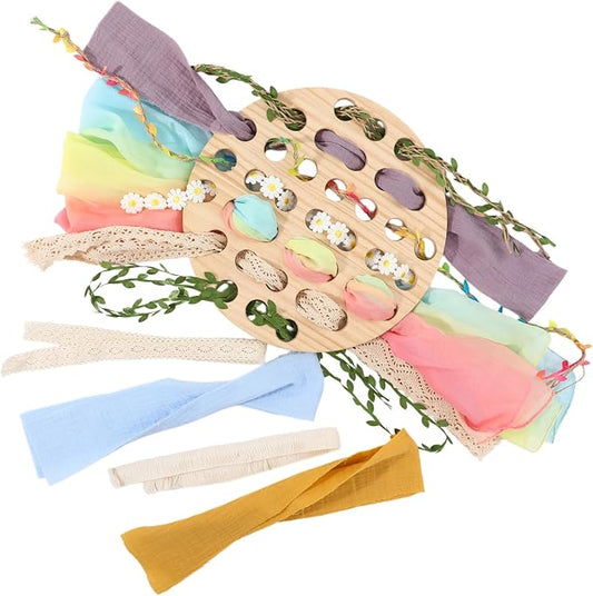 COTTOVE Wooden Lacing Toys Open Ended Busy Board with Play Silks