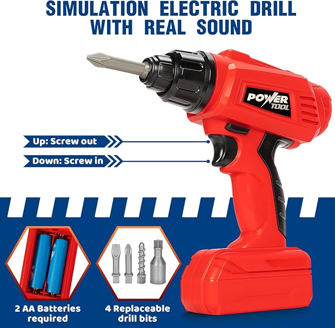 TooyBing Kids Tool Bench Set with Electric Drill and Realistic Tools, Construction Workbench Playset Toy for Toddler 3-5, Easy Set up, Kids Boy Toys, Birthday Gifts for Boys Age 3 4 5 Year Old