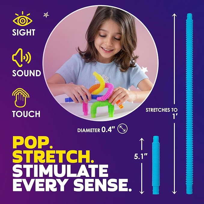Nutty Toys Mini Pop Tubes - 8-Pack Sensory Toys - Creative STEM Learning for Kids & Toddlers - Connect & Pop! Top ADHD Autism Fidget 2026, Best Boy & Girl Christmas Stocking Stuffers Gifts Idea