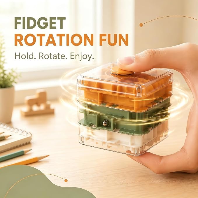 3 Layer 2 in 1 3D Rolling Ball Maze Cube, Kids Fidget Spinning Toys | Fidget Toy and Stress Toy, 3D Brain Teaser Puzzle Game Portable Activity Toy Birthday Gifts for Kids Ages 3-7+ Boys Girls