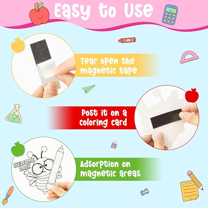 Back to School Coloring Arts Crafts Kits - 30Pcs Color Your Own First Day of School Magnets for Kids DIY School Bus Coloring Magnet for New School Year Party Fridge Refrigerator School Activity Decors