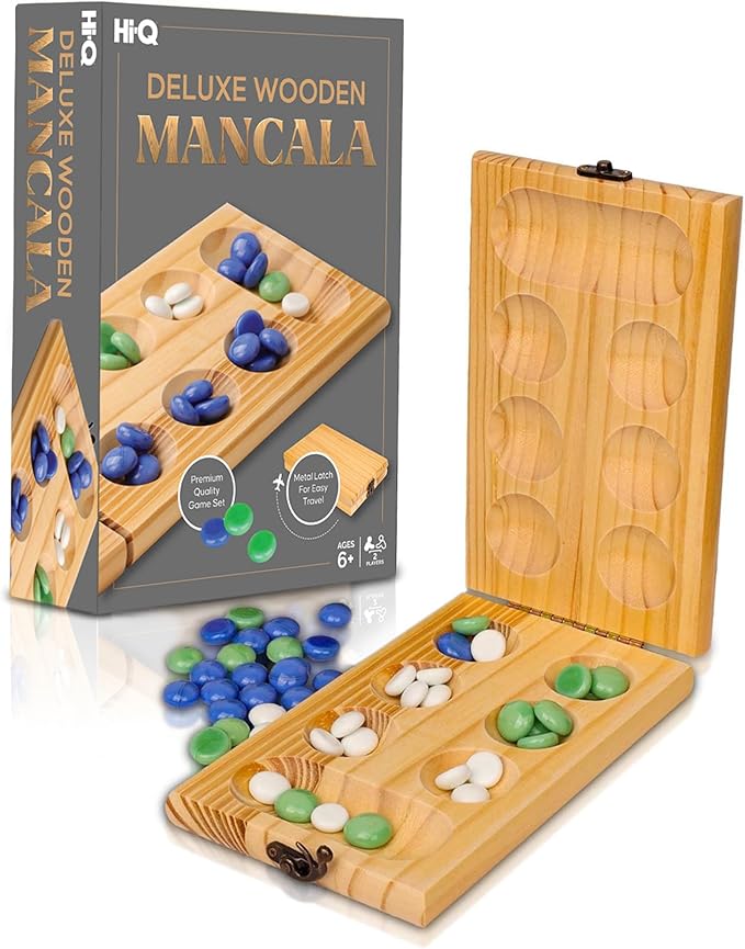 Hi Q Mancala Board Game, 2 Player Classic Strategy Table Games for Kids & Adults - Wooden Folding Board, 48 Marbles - Ages 6+