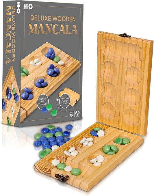 Hi Q Mancala Board Game, 2 Player Classic Strategy Table Games for Kids & Adults - Wooden Folding Board, 48 Marbles - Ages 6+