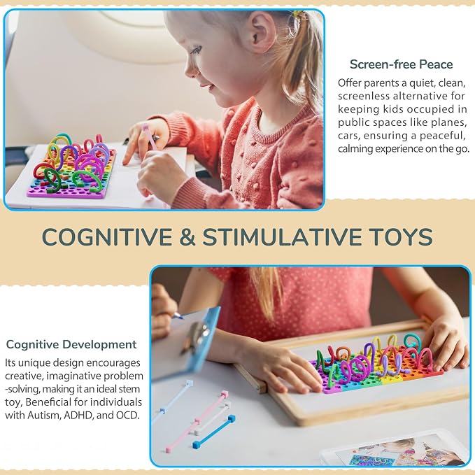 Sensory Activity Board for Kids Boys Girls, Fidget Toys for Stress Anxiety Autistic ADHD, Fidgets for Classroom Travel Airplane Toys for 3+ Year Old, Portable Travel Storage Box & 14 Strings