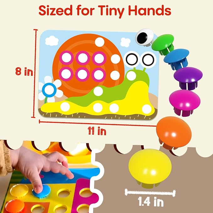 AMOSTING Button Art Toy – Educational Color Matching Mosaic Pegboard Sensory Learning Activity for Kids Age 3 4 5, Preschool Gift for Toddlers, Boys and Girls (Pack of 4)