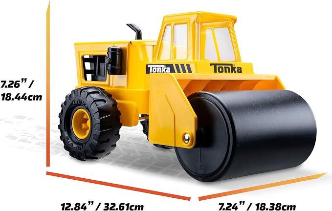Tonka Steel Classics - Steam Roller - Made with Steel, Yellow Toy Truck, Boys and Girls, Toddlers Ages 3+, Big Construction Truck, Birthday Gift, Holiday, Ages 4+
