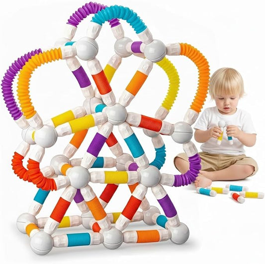 Flexible Magnetic Tubes for Kids, 66 PCS STEM Learning Builder Set | Flexible Magnetic Building Sticks, Build Snap & Shape Creative Structures, Sensory Learning Gift for Kids