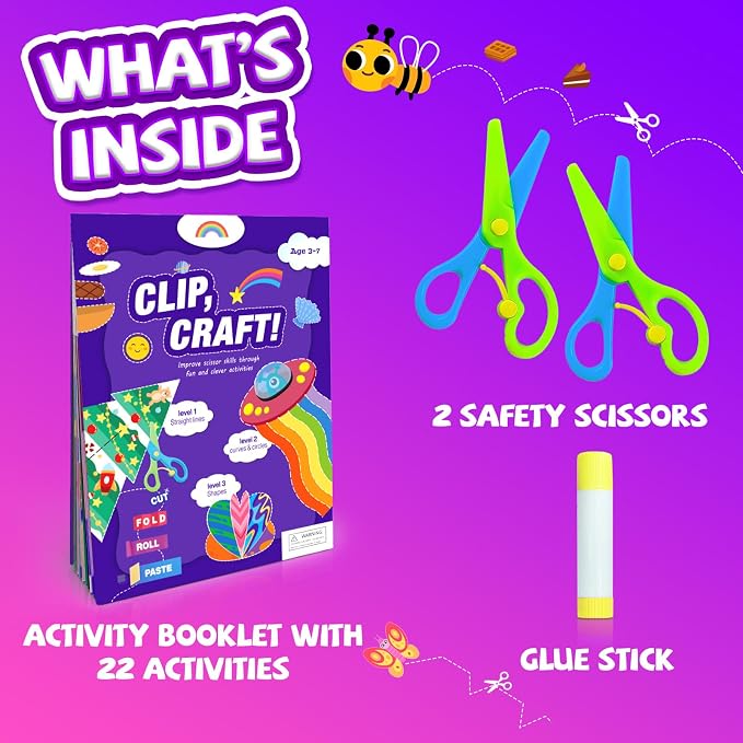 Toddler Scissor Skills Activity Book, Fun Art and Crafts for Kids 4-6 | Fine Motor Skill Toys Christmas Birthday Gifts for Kids Ages 3, 4, 5, 6, 7, Preschool Learning Activity Cutting Art Supplies