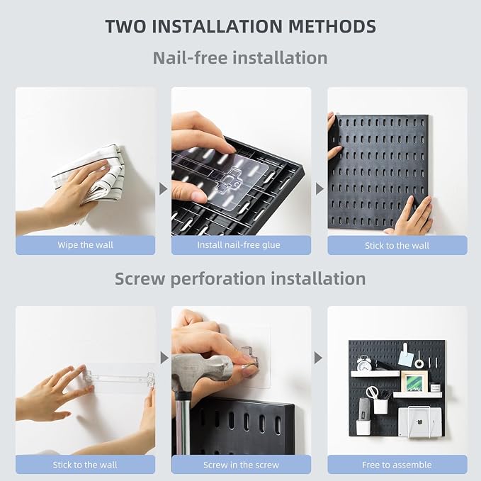 VUSIGN Pegboard Combination Wall Organizer Kit 22" x 22", Black | 4 Pieces Pegboards and 17 Accessories, Wall Mount Display Peg board Panel Kits for Bedroom, Home, Office, Bathroom