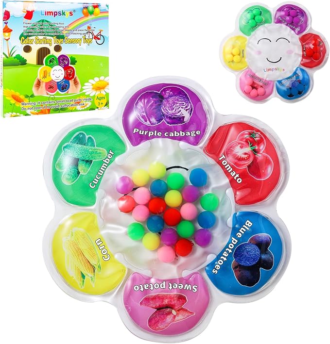 Limpskys Color Sorting Sensory Toys, Sensory Toys for Toddlers, Sensory Calming Tools for Kids, Quiet Fidget,Color Matching Game (Multicolor- Vegetable)