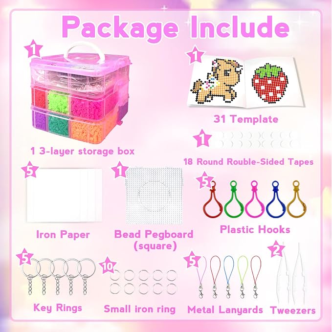 11000 Fuse Beads Craft Kit with Storage Box,20 Colors 5mm Beads, Pegboards, Ironing Papers and Accessories. Arts and Crafts Set Toys Gifts for Boys & Girls Christmas Birthday.DIY Craft Gift for Kids