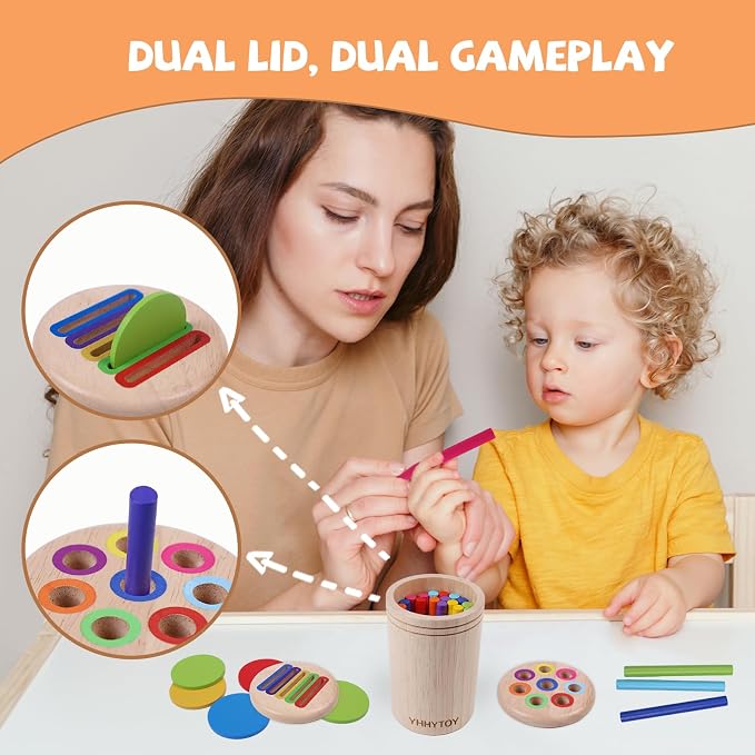 Montessori Toys for 1 2 3 Year Old, Wooden Color Sorting Preschool Baby Toy | Fine Motor Skills Toys for 1-2 Year Old, Sensory Travel Toys for Toddlers 1-3, Birthday Christmas Gift for Girls Boys Kids