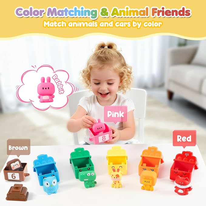 URMYWO Learning Toys for 1 2 3 Years Old Boy Girl, Montessori Toddler Toys | Train Set with 10 Finger Puppets & Play Mat, Counting Matching & Sorting, Toddler Birthday Gift