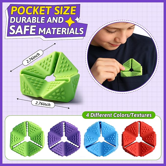 4PCS Sensory Flip Cube Fidget Toys, Quiet Fidget Toy for Kids & Adults | Hexagonal Silicone Sensory Toys for Teens,ADHD,Classroom Prizes,Office Desk Fidgets,Travel Toys,Party Favors,and Gift Ideas
