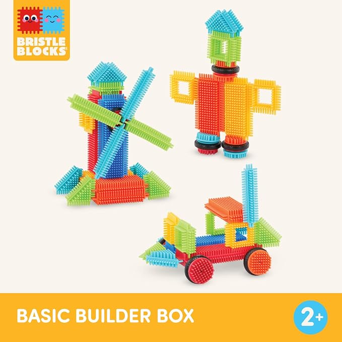 Battat Bristle Blocks Basic Builder Box, Interlocking Building Toys | 36-piece Bristle Blocks playset with functional wheels, soft edges, smooth surfaces, easy-connect bristles, 2+ Years