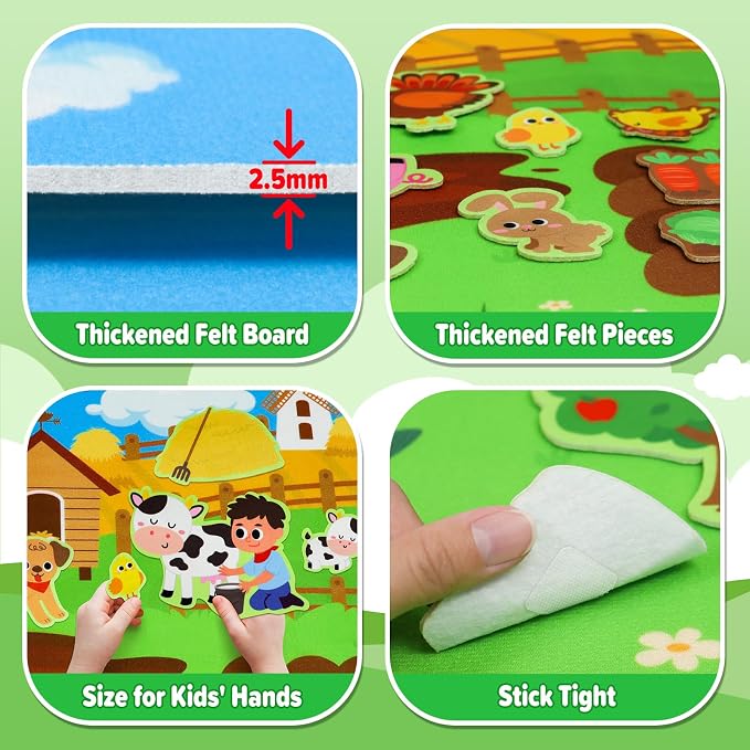 Dr.Rapeti 43x28 inch Felt Story Board Set, 41Pcs Animals Flannel Board | Education Toy, Felt Animals, Animals Felt Board Set, Preschool Learning Interactive Storytelling Teaching Play Activity Kits