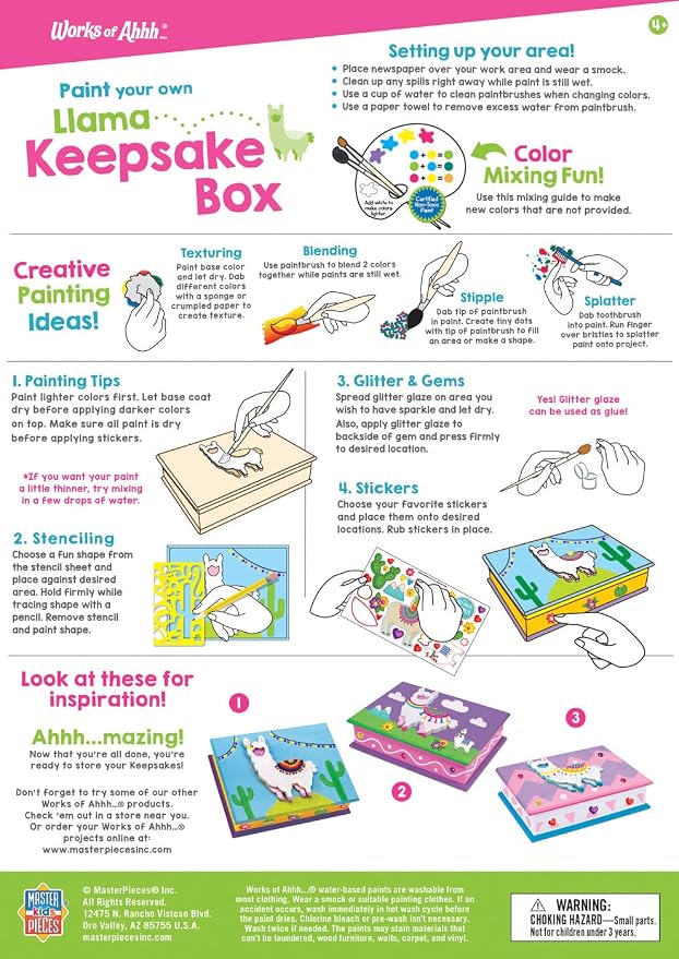 Masterpieces Craft Set - Llama Keepsake Box Classic Wood Paint Kit - Premium Quality Educational and Fun Activity for Kids and Families - Great Gift Idea for Holidays Birthdays and Everyday Use