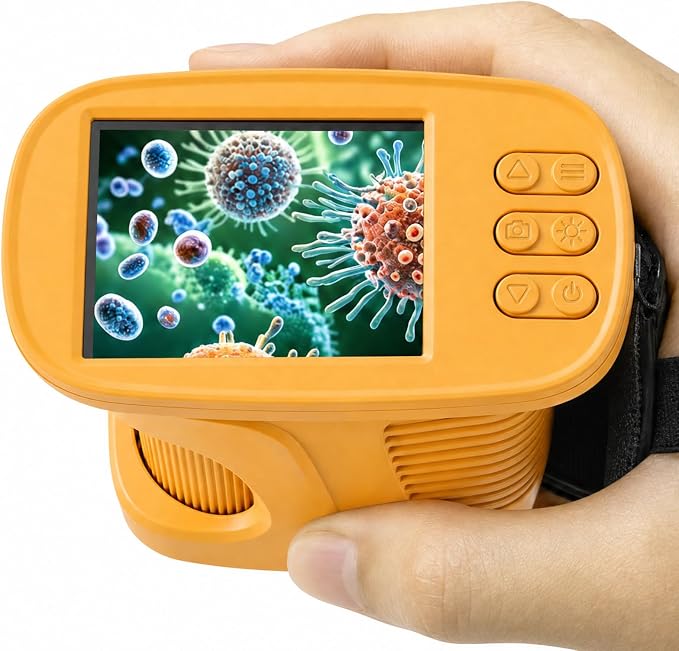 Kids Microscope,1000X HD Digital Handheld Mini Microscope 2.4" IPS Screen | Microscope for Kids, Mini Pocket Microscope for Children Birthday Gift, Science Education Fun for Boys Girls Ages 4-12 Yellow