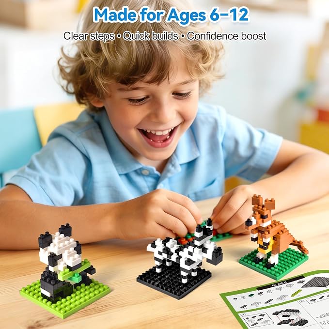 FUN LITTLE TOYS 12 Pack Mini Animal Building Blocks Party Favors for Kids | No Duplicates Individually Boxed Zoo Sets Party Favors for Kids 6-12 Classroom Prizes Goodie Bag Stuffers Easter Egg Fillers