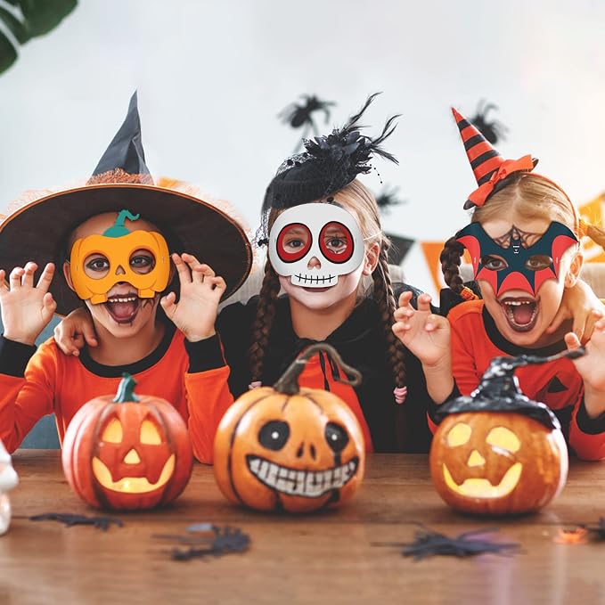24 Pcs Halloween Mask Crafts for Kids DIY Coloring Halloween Masks | Color Your Own Art and Crafts for Kids Birthday Cosplay Classroom Activities Masquerade Dress-Up Party Favors Game Supply