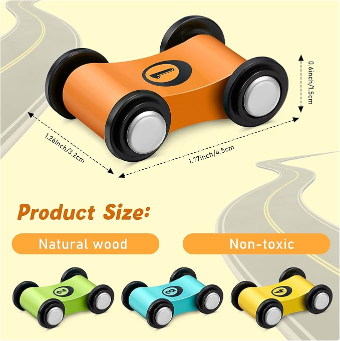 Zhanmai 4 Pieces Wooden Mini Car Ramp Race Track Toys for Aged 1 2 3, Race Party Present Wooden Car Ramp Mini Racer Play Set Replacement