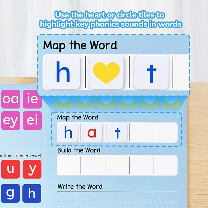 JoyCat 265 Phonics Magnetic Letter Tiles, ABC Word Building Kit with Folder | 265 phonics letter tiles with word-building folder help kids for preschool classrooms and homeschool learning.