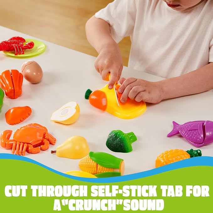 JOYIN Learning Toys Play Food Set for Kids, Cutting Food for Preschool Activities, Play Kitchen Accessories, Educational Toys, Color Sorting Set for Boys & Girls, Back to School Gifts for Kids