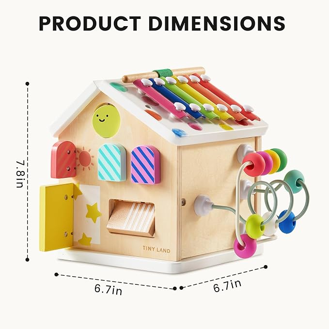 Tiny Land 9-in-1 Wooden Activity Cube, Educational Toy for Toddlers | Montessori Baby Activity Center for 1+ Year Old, Ideal Gift for Boys and Girls (Rainbow)
