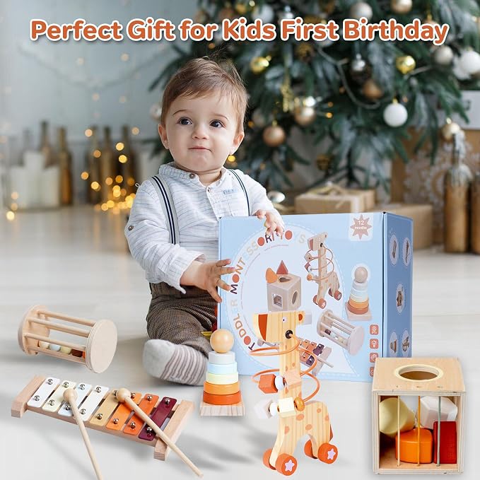 Wooden Montessori Toys,Montessori Baby Blocks Toy for 12-18 Months,Shape Sorting,Xylophone,Development Toys for Girls Boys Birthday Chiristmas Gifts