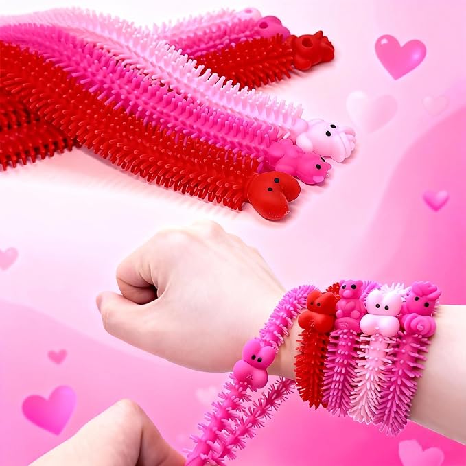 YZXODN Valentine's Day 48 PCS Stretchy Strings Fidget Toys, 24 Sensory Toys + 24 Cards for Kids - Stress Relief, Autism Toy – Perfect for Children’s Day, Classroom Exchange, Party Favors