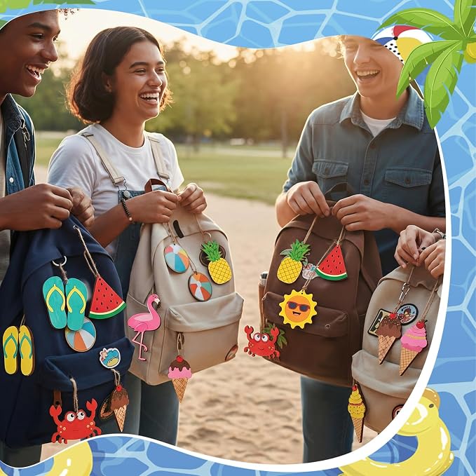 Saypacck 24 Pcs Summer Beach Party Favors Wooden Paint Craft Kits | Hawaiian Theme Kids Crafts, Includes Paints Brushes Organza Bags, Goodie Fillers for Preschool Birthday Gifts