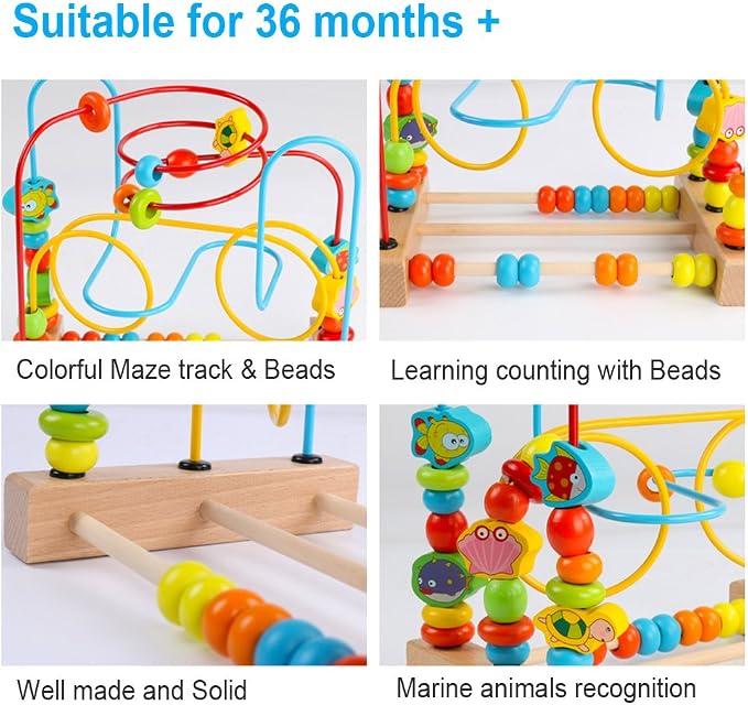 Timy First Bead Maze Roller Coaster | Wooden Educational Circle Toy for Toddlers