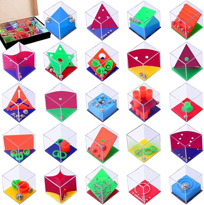 24 PCS Brain Teaser Puzzles for Kids,Balance IQ Maze Game 1.57 in | Mini Fidget Puzzle Box,Maze Puzzle Cubes Party Favor Games Challenge Decompression for Adults