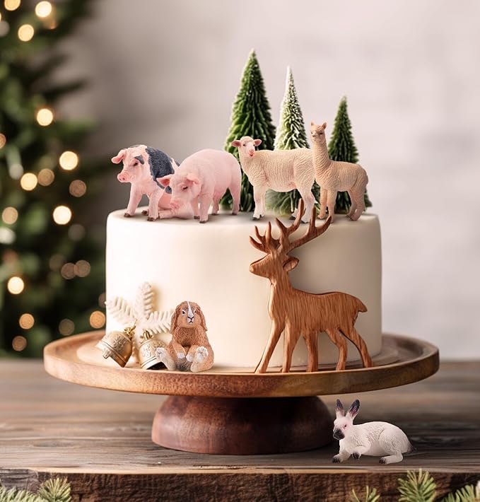 Toymany Realistic 17PCS Farm Animal Figurines Set with Fence, Includes Pigs, Sheeps, Alpaca and Rabbits Figures, Educational Toy Easter Bunny Figures Cake Toppers Birthday Gift for Kids Toddlers