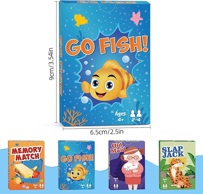 Card Games Go Fish,Old Maid,Slap Jack and Memory Match-4 Decks in 1 Pack,Classic Card Games for Kids Toddlers,Fun Kids Games for Family Party Game Night,Stocking Stuffers Gifts for Boys and Girls | Classic Card Games for Kids Toddlers, Fun Kids Games f...