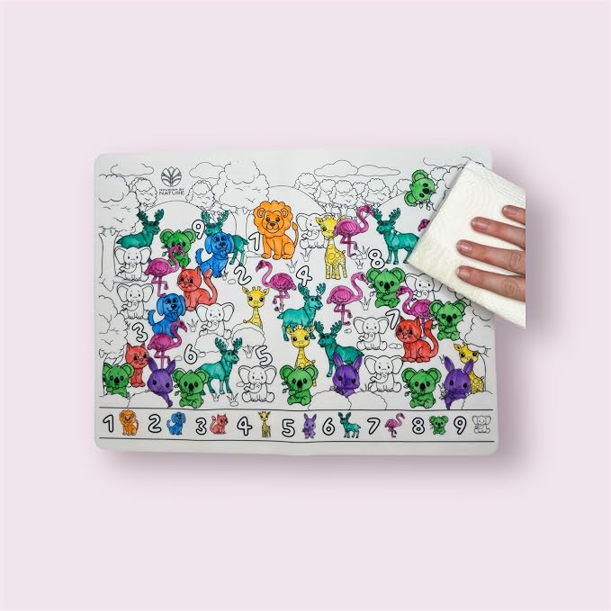 Seek 'N' Spot Silicone Coloring Mat, Animal Theme, Learn Counting, Silicone Drawing Mat, Reusable, Doodle Pad, Art and Craft Set