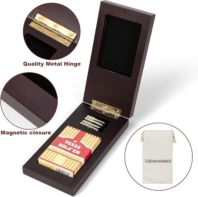 ESENHARBER Foldable Wooden Cribbage Board Set - Elegant 3-Track Design with Magnetic Closure, 9 Metal Pegs, Full Deck of Cards, Perfect for Family Game Nights and Travel
