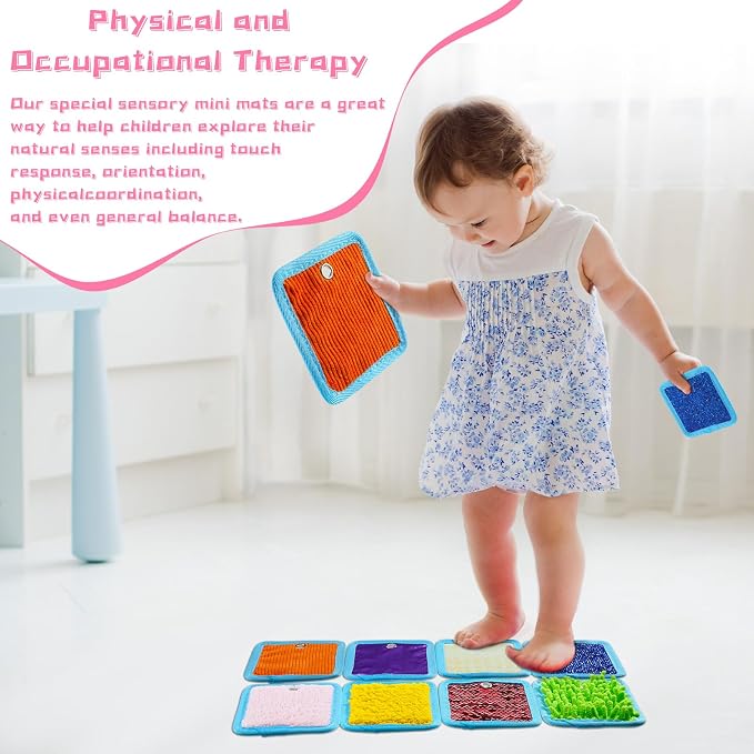 16 Sets Textured Sensory Tiles Mini Mats Educational Tactile Sensory Toys Assorted Texture Floor Tiles Textured Mat for Autism Learning Play Fidget Activity Game(Square)