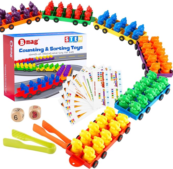 Bmag Counting Bears with Matching Trains, Preschool Learning Toys Color Recognition and Math Learning Games, STEM Educational Toy Gift for Kids Age 3 4 5 Year Old Boys Girls