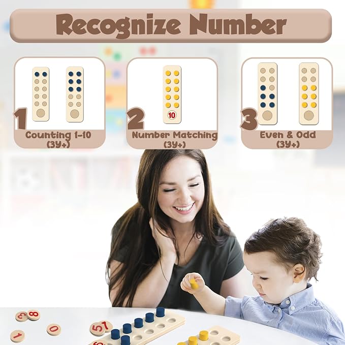 Counting Peg Board Montessori Toys for Kids Aged 3 4 5 6 Years Old, Montessori Math Manipulatives Materials Wooden Preschool Learning Number and Counting Games for Home School Classroom Teaching