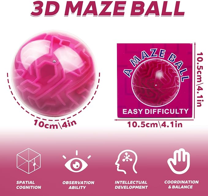 Amaze 3D Memory Sequential Maze Ball Puzzle Toy Gifts for Kids Adults - Challenges Game Lover Tiny Balls Brain Teasers Game (Rose)
