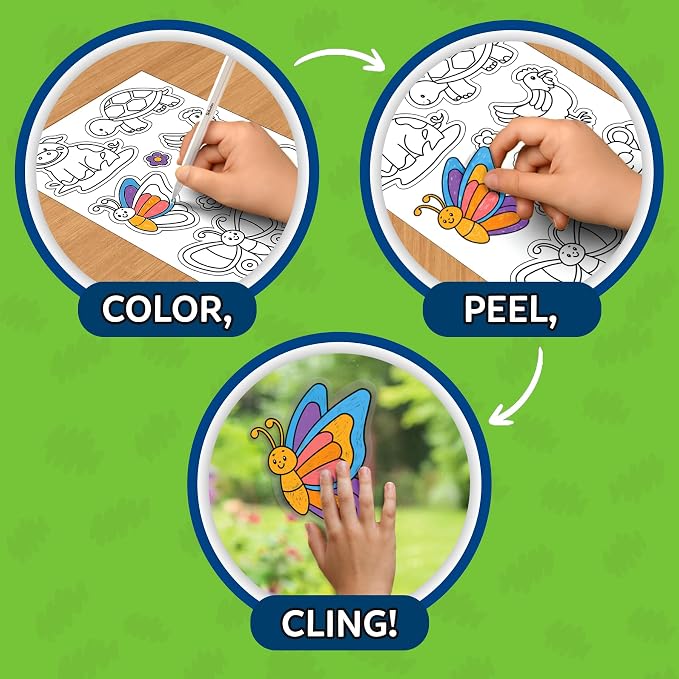 Skillmatics Color Clingz – Animals, Reusable Static Stickers, Travel Toys | 50+ DIY Stickers, 10 Paint Markers, Mess-Free, Window Art & Craft Kit, Gifts for Toddlers, Boys & Girls Ages 3, 4, 5, 6, 7