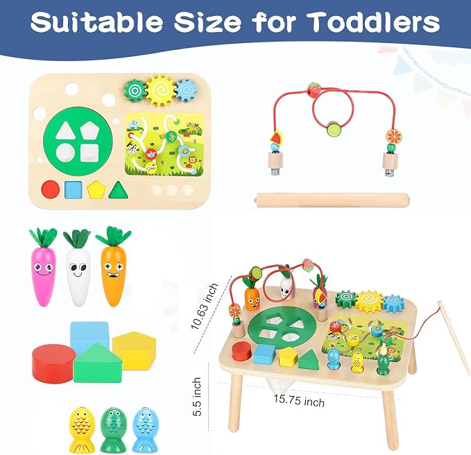 Activity Table, Montessori Toys for 1 2 Year Old Girls Boy Gifts, 7 in 1 Wooden Sensory Play Table for Toddler 1 2 3, Learning Toys for Baby 12-18 Months 1st Christmas Birthday Gifts