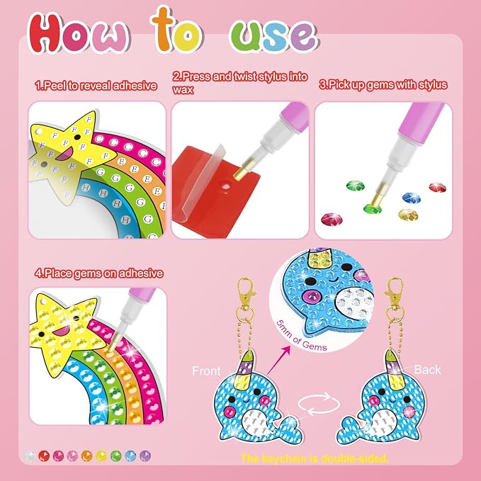 BANBBUR 16 Pcs Gem Art for Kids Ages 4-8 8-12, Kids Diamond Art and Crafts | Gem Art Kit with 5 Suncatchers/5 Keychains/6 Stickers,Christmas Crafts for Kids,Birthday Gifts Christmas Stocking Stuffers