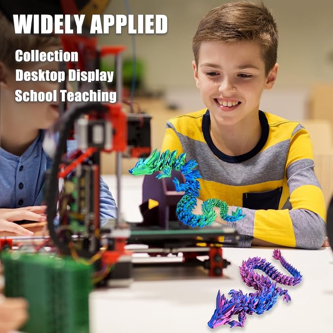 3D Printed Dragon 2 Pack Without Egg, 12 Inch 3D Dragon Flexible Articulated Fidget Toy Blue Green & Red Blue，3D Printed Fidget Toys, Boys Toys for Birthdays, Halloween