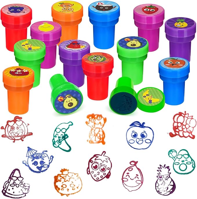 Cinrobiye 24 Pcs Summer Fruit Stampers Party Favor Set, Cute Fruit Stamps for Kids Birthday Party, Classroom Rewards, Carnival Prizes, Goody Bag Fillers, Summer Themed Party Supplies