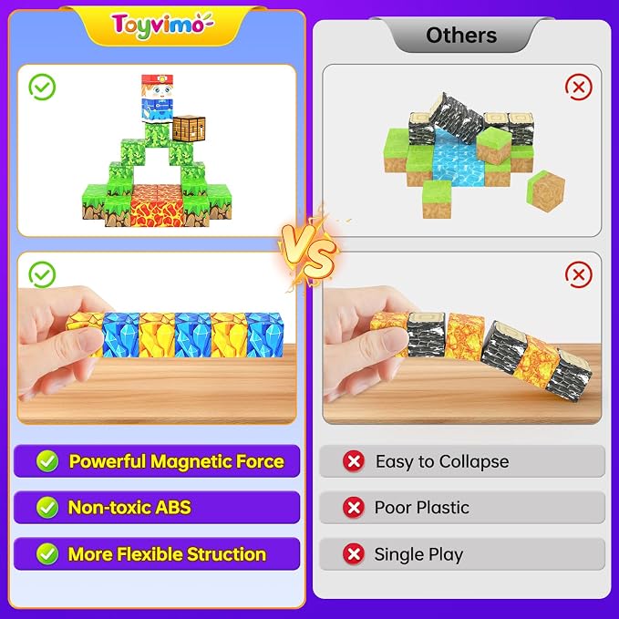 Toyvimo Magnetic Blocks 100PCS Kids Toys Magnetic Building Blocks Build Mine Magnet World Craft Cubes Boys Toys Ages 3-5 4-6 5-7 6-8, 3-12 Year Old Boy Birthday Gifts